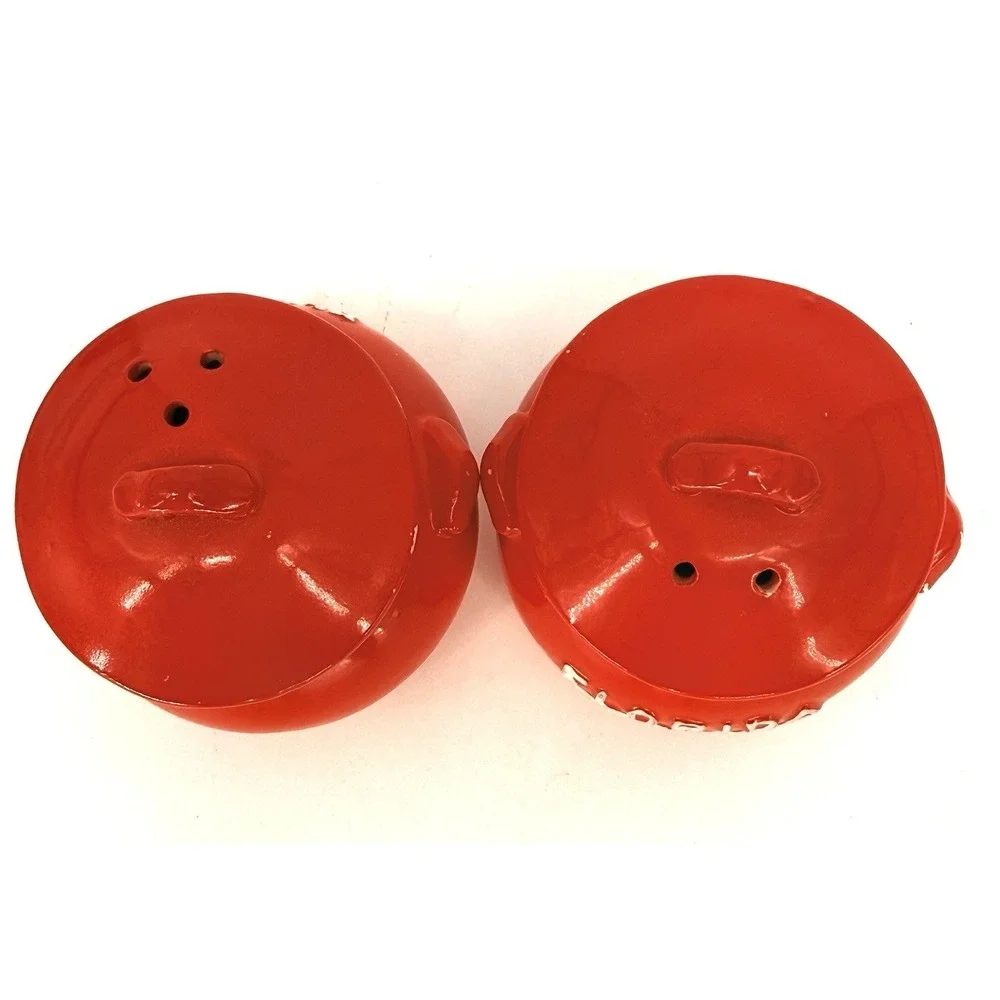 Vtg Collectible Lego Footed Red Kettle Florida Salt & Pepper Shakers 3x3